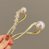 Daiiibabyyy Gold Silver Metal Pearl Hairpins Frog Buckle Hair Clips Fashion Pearls Flower Ponytail Barrettes Headwear Women Hair Accessories