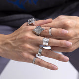 Daiiibabyyy 6pcs Silver Color Niche Retro Hip Hop Men's Ring Set Geometric Punk Charm Finger Thumb Ring Jewelry