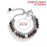 Daiiibabyyy Men's Titanium Tiger's Eye Double Layer Bracelet for Man Simple Stainless Steel Cuban Chain Bracelet Homme Jewelry