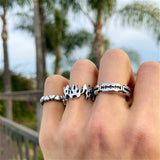 Daiiibabyyy Steampunk Rings Set Flame Heart Opening Gothic Vintage Finger Ring For Women Mens Hip Hop Party Punk Jewelry