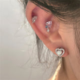 Daiiibabyyy Exquisite Zircon Heart Pink Crystal Stud Earrings For Women Korean Simple Fashion Earrings Aesthetic Jewelry Wedding Accessories