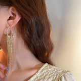 Daiiibabyyy Trendy Long Tassels Drop Earrings Full Shiny Rhinestone Dangle Earrings For Women Girls New Piercing Ear Accessories Jewelry
