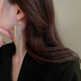 Daiiibabyyy Trendy Long Tassels Drop Earrings Full Shiny Rhinestone Dangle Earrings For Women Girls New Piercing Ear Accessories Jewelry