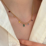 Daiiibabyyy Colorful Crystal Stainless Steel Choker Necklace For Women 2023 New Jewelry No Color Fading