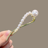 Daiiibabyyy Gold Silver Metal Pearl Hairpins Frog Buckle Hair Clips Fashion Pearls Flower Ponytail Barrettes Headwear Women Hair Accessories