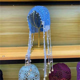 Daiiibabyyy Crochet Knitted hat women fashion hollow knitted tassel princess hat elegant spring cute pearl accessories hats for women 2022