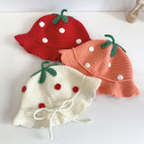 Daiiibabyyy 1-2 Years Old Children's Baby Girl Hat Autumn and Winter Children's Fisherman Hat Baby Strawberry Fruit Hat Cute Knitted Hat daiiibabyyy