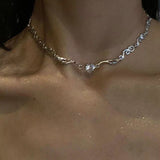 Y2K Jewelry Shiny Peach Heart Wings Necklace For Women Fashion Harajuku Vintage Geometric Necklace Charm 90s Aesthetic Choker daiiibabyyy