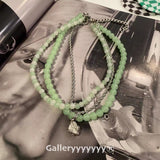 Daiiibabyyy Beaded NecklaceNiche DesignFrench Vintage Stacked Freshwater Pearl NecklaceWomen's Metal PendantLockbone ChainNecklace