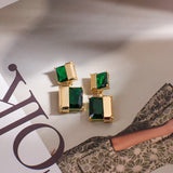 Daiiibabyyy Korean New Design Double Square Earrings Luxury Transparent Geometric Glass Crystal Earrings for Women Fashion Jewelry
