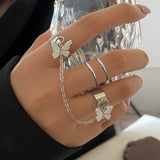 Hiphop Punk Silver Color Long Tassel Chain Rings for Women Men Fashion Metal Adjustable Open Finger Rings Set Gift Jewelry daiiibabyyy