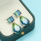 Daiiibabyyy Luxury Blue Green Series Crystal Water Drop Earrings For Women Personality New Designers Jewelry Wholesale