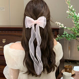 Daiiibabyyy New Organza Pearls Long Ribbon Barrette Bow Hair Clip Fashion Korea Girls Sweet Hairpin For Woman Headwear Hair Accessories