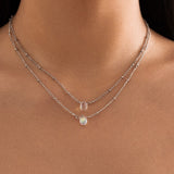 Daiiibabyyy IngeSight.Z Simple Waterdrop Crystal Pendant Necklace for Women Punk Silver Color Clip Beads Choker Necklace Collar Jewelry