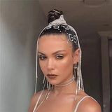 Daiiibabyyy 1pc 120cm Flashing Rhinestone Long Tassel Braided Hair Chain Hair Jewelry Women Hip Hop Crystal Hair Extension Chain Accessories