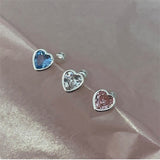 Daiiibabyyy New Fashion Cute Minimalist Heart Stud Earrings Shiny Colorful Crystal Screw-back Tiny Ear Stud Accessory Small Earring Jewelry