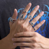 Daiiibabyyy 6pcs Silver Color Niche Retro Hip Hop Men's Ring Set Geometric Punk Charm Finger Thumb Ring Jewelry