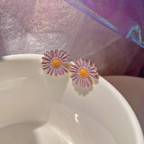 Daiiibabyyy Unique Design Purple Flowers Butterfly Drop Earrings for Women Sweet Fairy Mystery Shiny Crystal Resin Yarn Earring Jewelry
