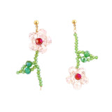 Korean Hand Woven Glass Rice Beads Flower Tassel Earrings Women's Cute Glamour Dangle Earrings Party Jewelry Accessories daiiibabyyy