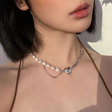 Daiiibabyyy Kpop Vintage Baroque Pearl Choker Heart Angel Pendant Clavicle Chain Necklace For Women Egirl Goth Cool EMO Punk Grunge Jewelry