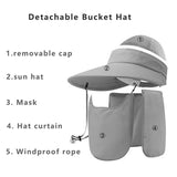 Daiiibabyyy Unisex Detachable 4PCS Large Brim Bucket Hat Women Men Mesh Hiking Fishing Cap Summer Sunscreen Panama Face Neck Protection Hat
