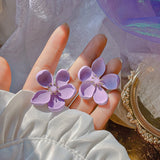 Daiiibabyyy Unique Design Purple Flowers Butterfly Drop Earrings for Women Sweet Fairy Mystery Shiny Crystal Resin Yarn Earring Jewelry