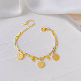 Daiiibabyyy Stainless Steel Layered Golden Pendant Bracelet For Women Retro Punk Gothic Portrait Coin Cross Pearl Bracelet Jewelry