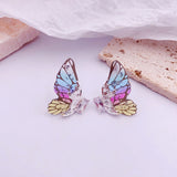 Daiiibabyyy Fairy Rainbow Gradient Resin Acrylic Wings Drop Earrings for Women Brass Gold Butterfly Pendant Earring Wedding Jewelry