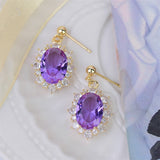 Daiiibabyyy Fashion Romantic Purple Crystal Zirconia Oval Drop Earrings For Women Delicate High Grade Earings