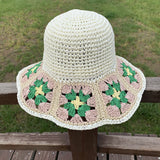 2022 Summer New Straw Hat Japanese Flower Handmade Crochet Caps Panama UV Protection Sun Visor Beach Hats Women daiiibabyyy