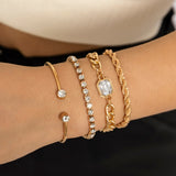 Daiiibabyyy IngeSight.Z Multilayer Crystal Rhinestone Bracelet Bangles for Women Punk Cuban Tennis Chain Heart Beaded Bracelets Set Jewelry