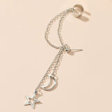 Bohemia Gold Color Chain Moon Star Tassel Earring for Woman Fashion Silver Color Chain Moon Star Ear Clip Young Girl Boy Jewelry