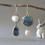 Exquisite Imitation Pearls Earrings Vintage Jewelry Metallic Silver Color Asymmetric Painting Pattern Dangle Earring for Women