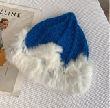 Winter Rabbit Fur Knitted Hat Women Crown Shape Rabbit Fur Decoration Woolen Hat Fashion Plush Warm Women's Winter Hats 2022 daiiibabyyy