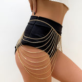 Lacteo Fashion Multi-layer Tassel Waist Chain For Women Female Sexy Golden Thin Chain Rhinestones Decor Body Chain Jewelry Gifts daiiibabyyy