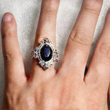 Vintage Punk Gothic Big Oval Black Crystal Ring for Women Antique Carved Metal Rhinstone Cocktail Rings Party Jewelry WholeSale
