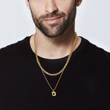 Daiiibabyyy Stylish Black Square Necklace for Men, Gold Color Stainless Steel Rope Cuban Box Figaro Wheat Chain Double Layered Collar Gifts