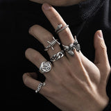 Daiiibabyyy Gothic Silver Color Frog Snake Rings Set Punk Animals Geometric Rings for women Jewelry Accessories