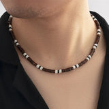 Daiiibabyyy IngeSight.Z Men's Wooden Beaded Clay Necklace Fashion Vintage African Beaded Beach Surfer Necklace for Men Tribal Jewelry