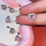 Daiiibabyyy Trend Silver Color Copper Pink Zircon Heart Stud Earrings For Women Temperament Simple Gentle Accessories Gift Aesthetic Jewelry