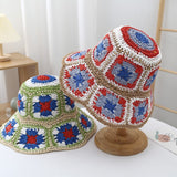 Japan Korea Crochet Beach Straw Hat For Women Summer Flowers Hand-woven Cap Outside Beach Sunshade Breathable Bucket Hats daiiibabyyy