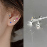 Daiiibabyyy Y2k 2000s Aesthetic Piercing Flat Cute Heart Stud Earring for Women Colorful CZ Cartilage Tragus Body Jewelry Accessories KAE241