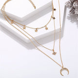Daiiibabyyy Boho Rhinestone Star Moon Geometric Feather Pendant Necklaces for Women Multilayer Chain Necklace Collar Female Jewelry Gifts