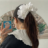 Daiiibabyyy Handmade Hollow Lace Hair Scrunchies Double Layer Flower Cotton Hair Bands Women Fashion Hair Ties Ponytail Holder Accessories