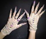 Luxurious Rhinestone Pearls Gloves Women Sparkly Crystal short Gloves Dancer Singer Nightclub Stage Performance Show Accessories daiiibabyyy