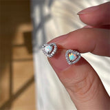 Daiiibabyyy Exquisite Zircon Heart Pink Crystal Stud Earrings For Women Korean Simple Fashion Earrings Aesthetic Jewelry Wedding Accessories