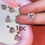 Daiiibabyyy Trend Silver Color Copper Pink Zircon Heart Stud Earrings For Women Temperament Simple Gentle Accessories Gift Aesthetic Jewelry