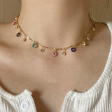 Daiiibabyyy Cute Color Donut Pendant Necklace Woman Summer New Style Crystal Short Collarbone Chain Fashion Jewelry Accessories Wholesale