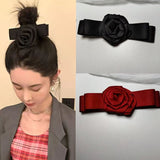Daiiibabyyy Fashion Rose Bow Clip for Women's Hair Accessory Elegant Headwear Solid Color Clip Art Bow for Polytail Summer Korean Hair Tie