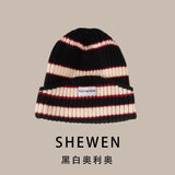 Daiiibabyyy Winter Men Warm Striped Knitted Beanie Hip Hop Cycling Cotton Knit Hat Women Acrylic Ski Cap Skullcap Skullies Gorras